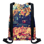 Autumn Leaves Print Drawstring Backpack