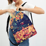 Autumn Leaves Print Drawstring Backpack