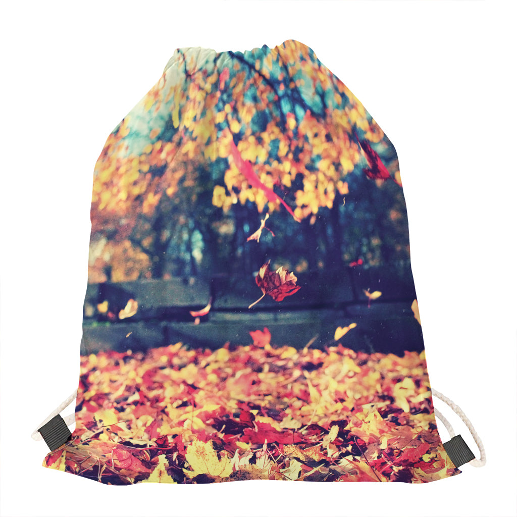 Autumn Leaves Print Drawstring Bag