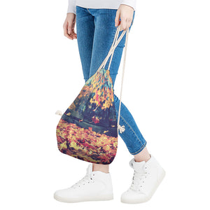 Autumn Leaves Print Drawstring Bag