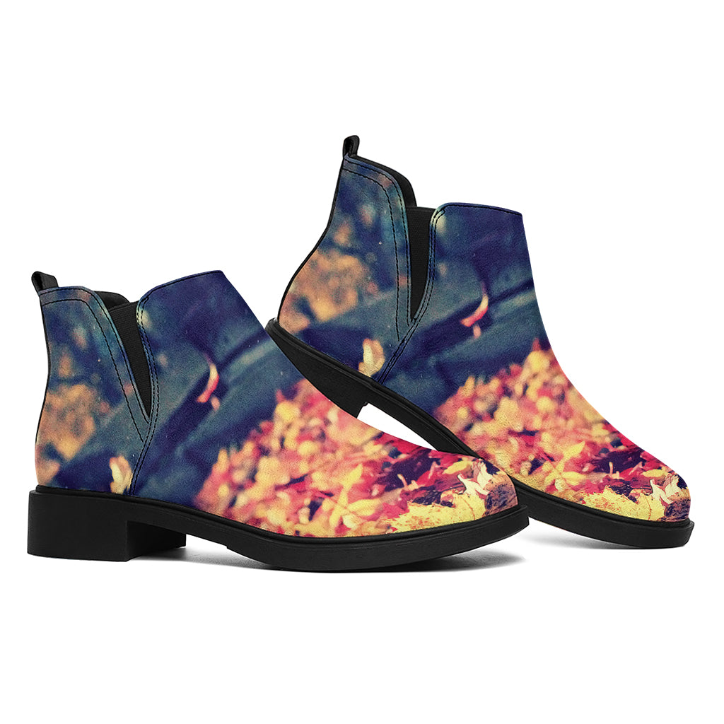 Autumn Leaves Print Flat Ankle Boots