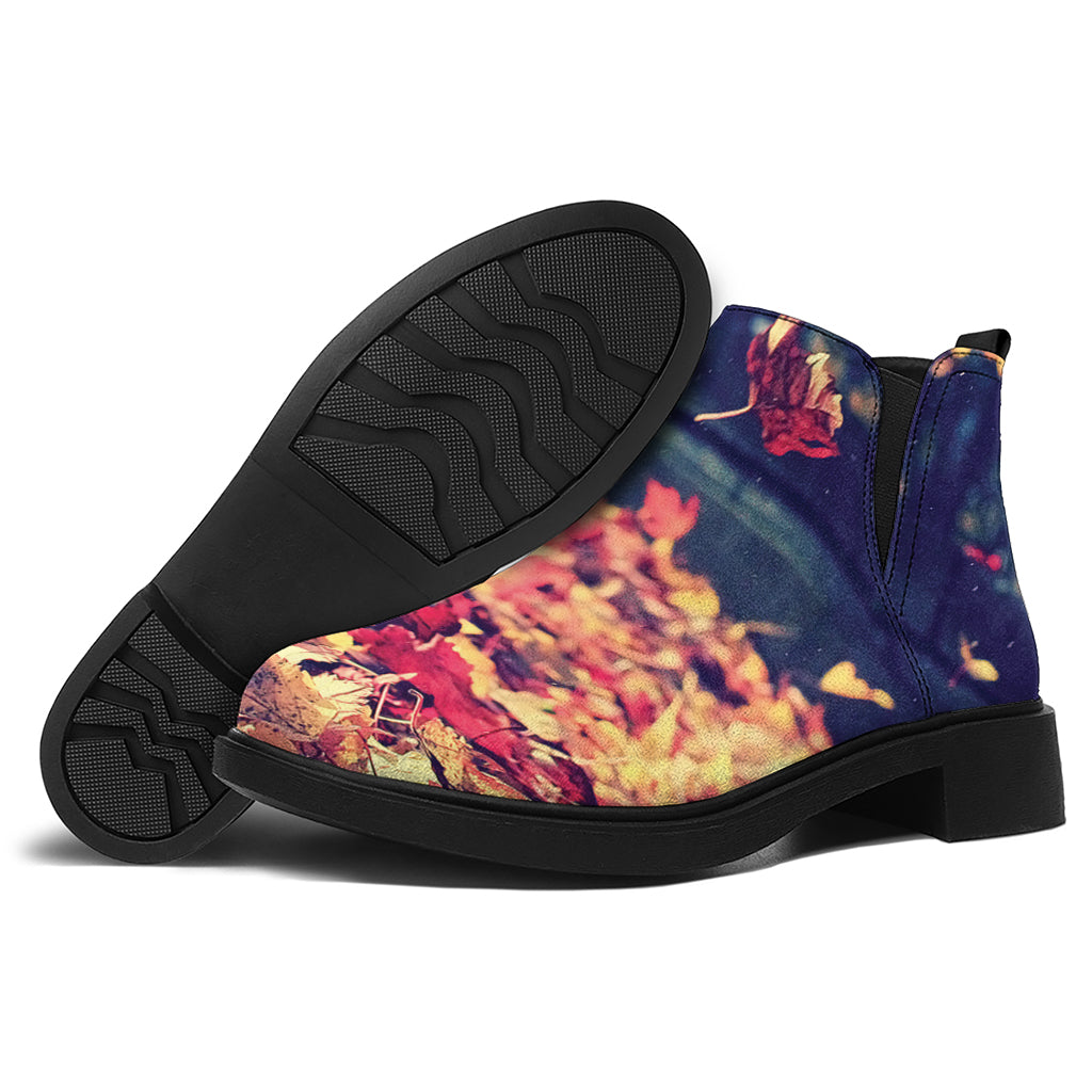 Autumn Leaves Print Flat Ankle Boots