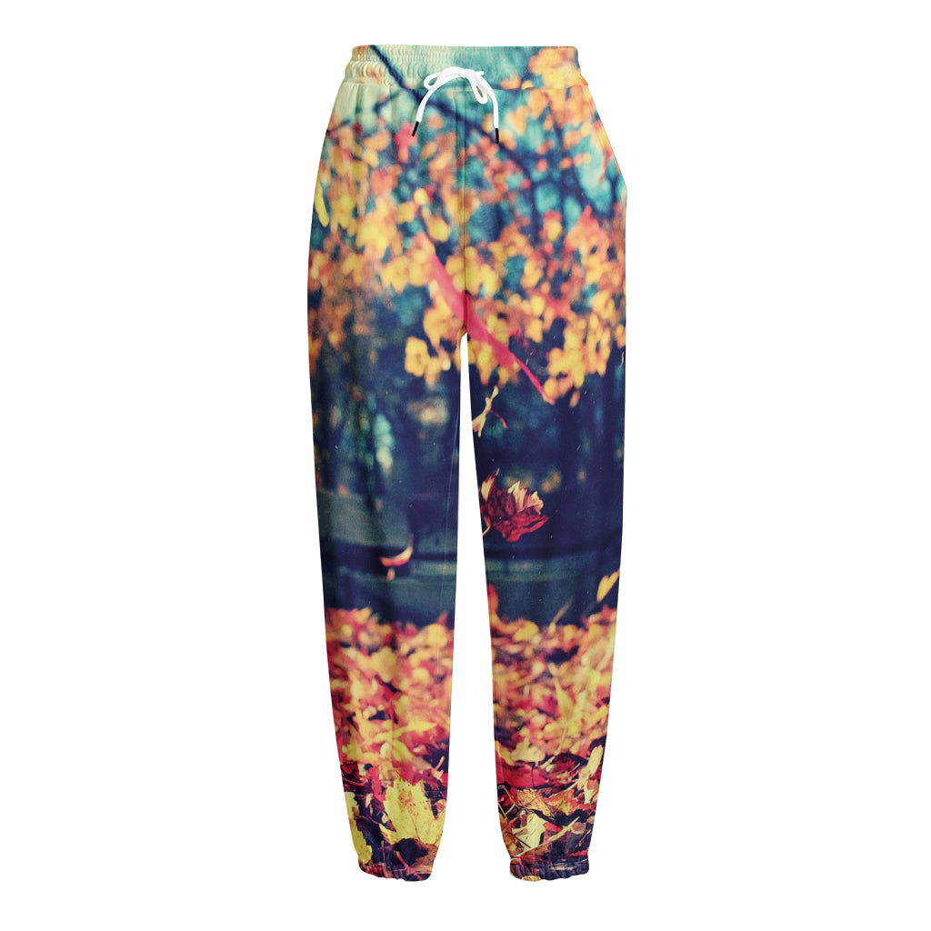 Autumn Leaves Print Fleece Lined Knit Pants