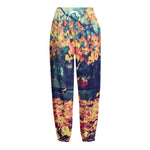 Autumn Leaves Print Fleece Lined Knit Pants