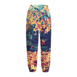 Autumn Leaves Print Fleece Lined Knit Pants