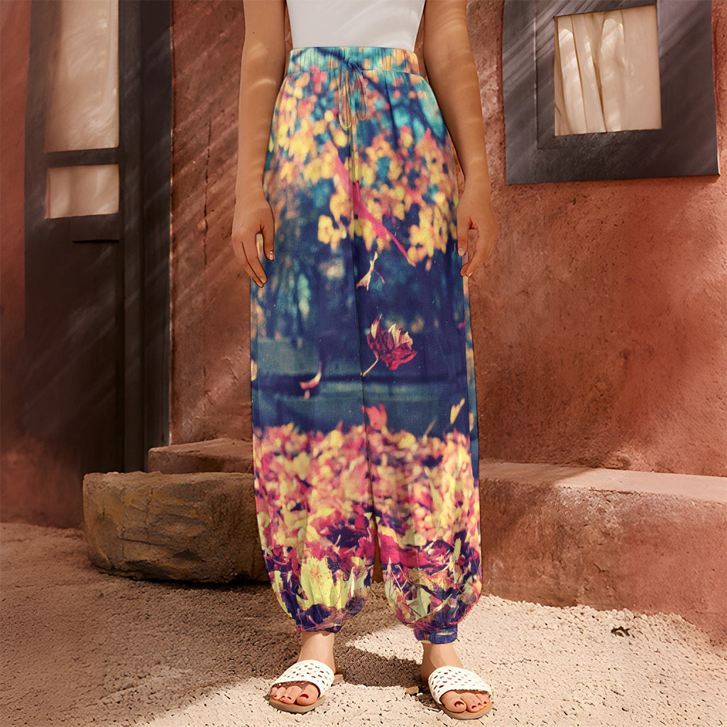 Autumn Leaves Print Harem Pants