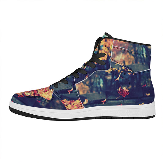 Autumn Leaves Print High Top Leather Sneakers