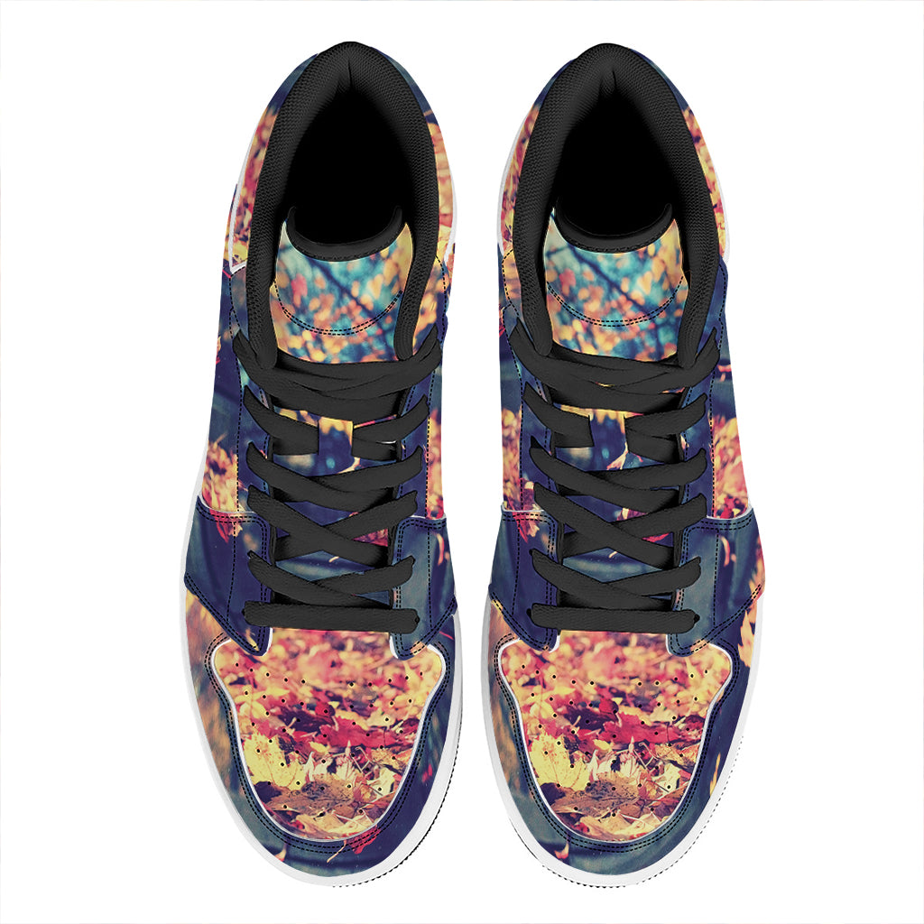 Autumn Leaves Print High Top Leather Sneakers