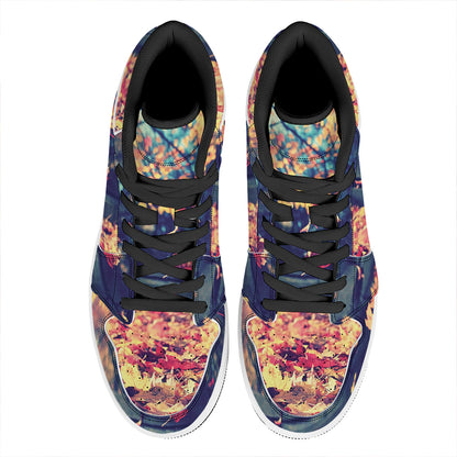 Autumn Leaves Print High Top Leather Sneakers