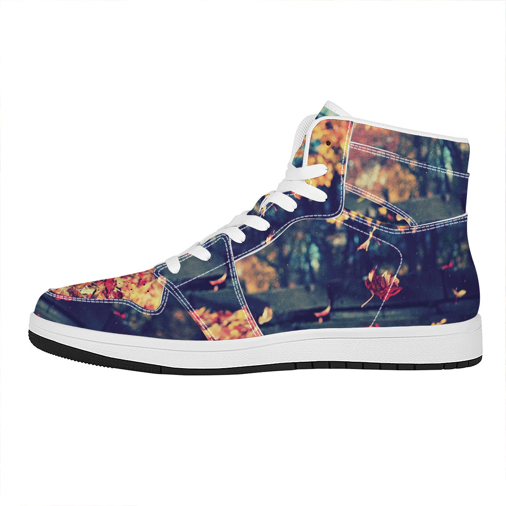 Autumn Leaves Print High Top Leather Sneakers