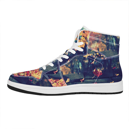 Autumn Leaves Print High Top Leather Sneakers