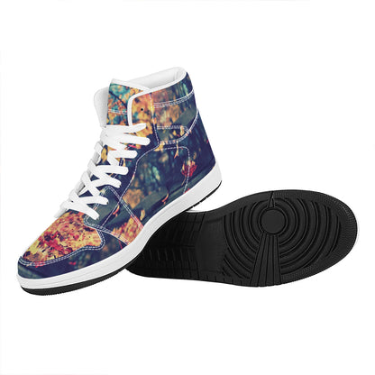 Autumn Leaves Print High Top Leather Sneakers