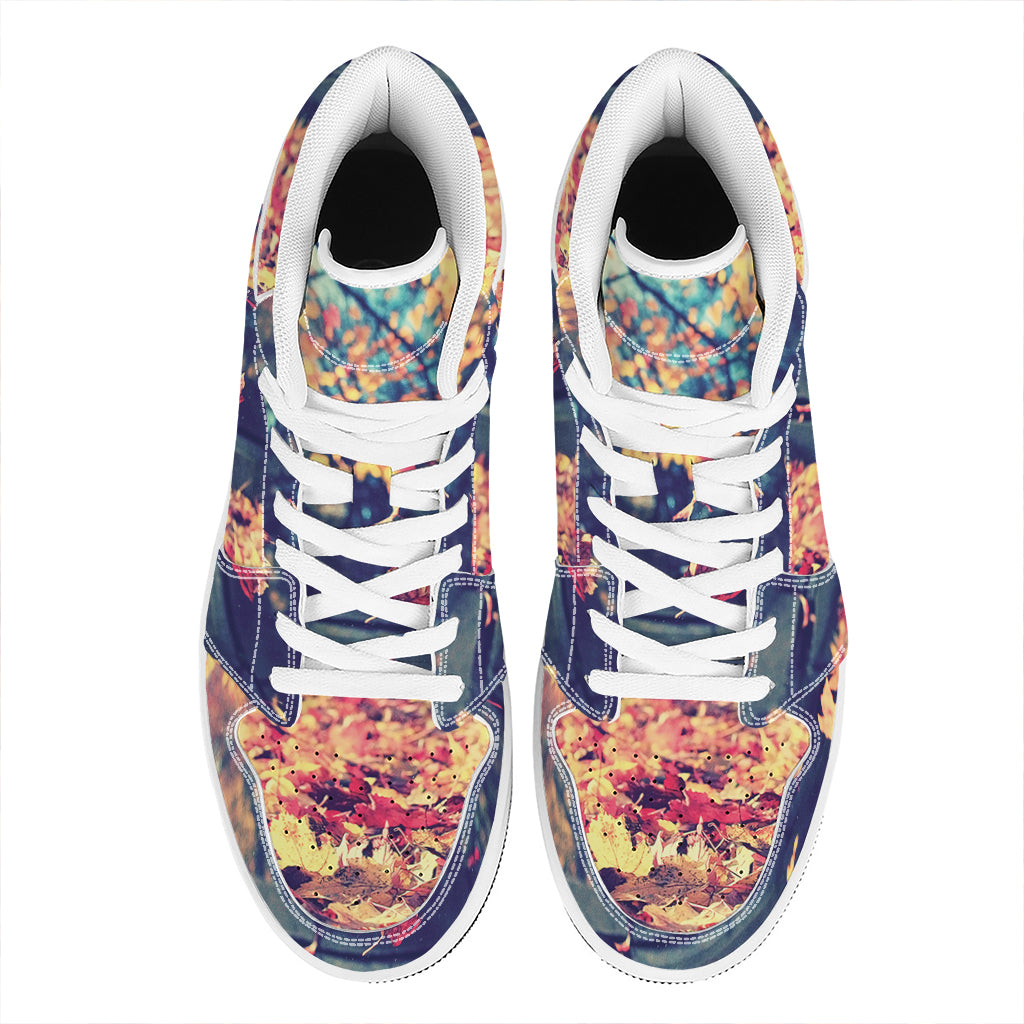 Autumn Leaves Print High Top Leather Sneakers