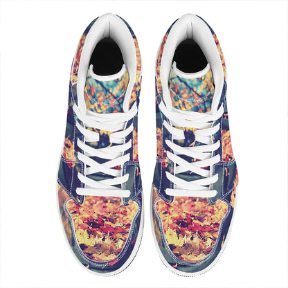Autumn Leaves Print High Top Leather Sneakers