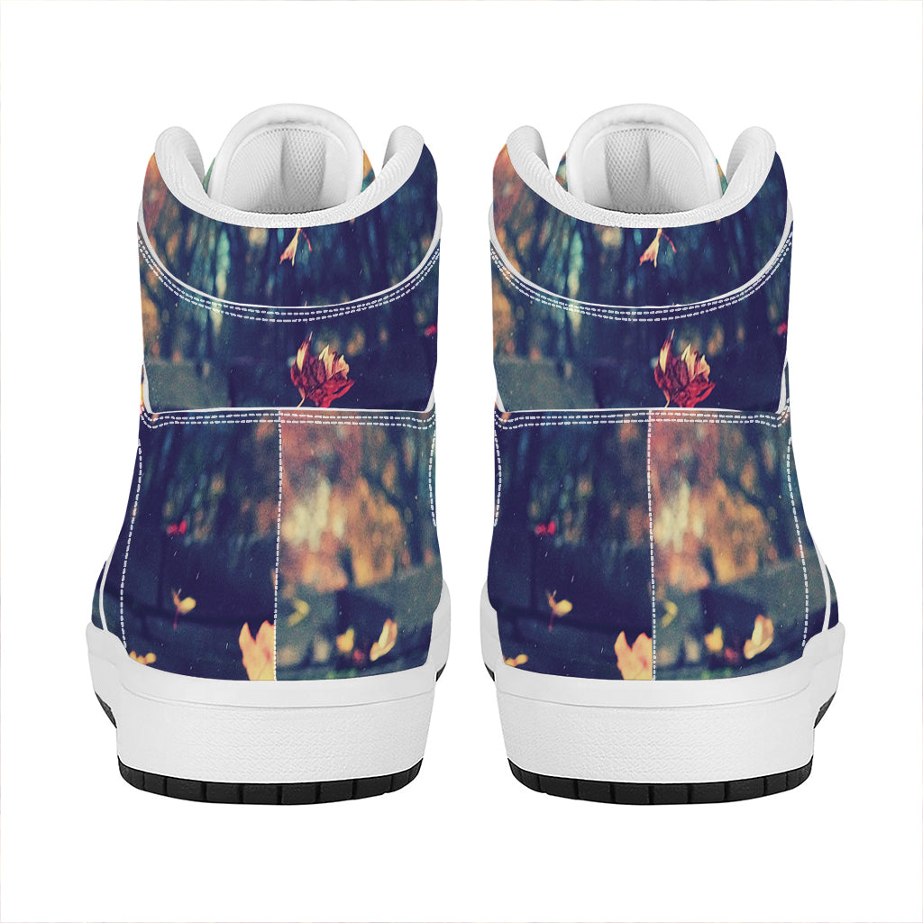 Autumn Leaves Print High Top Leather Sneakers