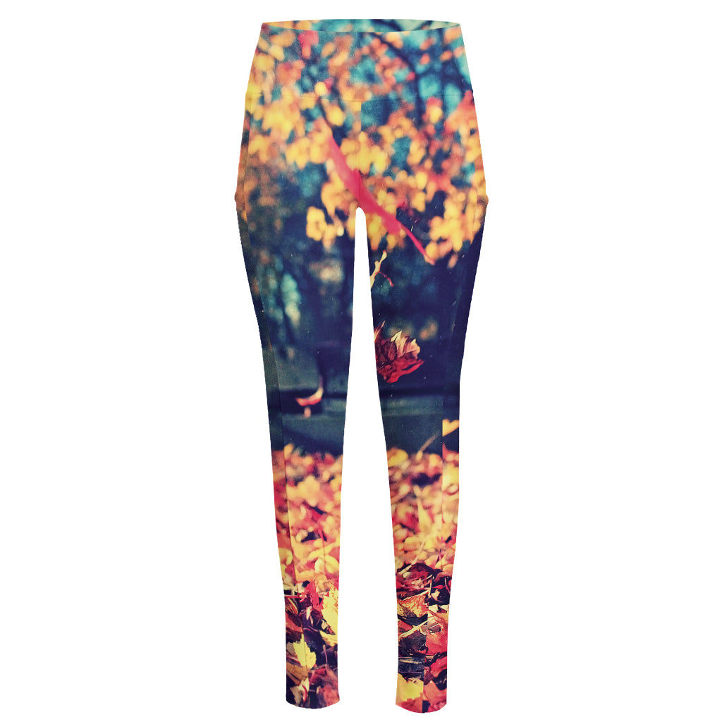 Autumn Leaves Print High-Waisted Pocket Leggings