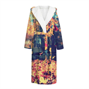 Autumn Leaves Print Hooded Bathrobe