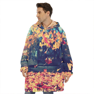 Autumn Leaves Print Hoodie Blanket