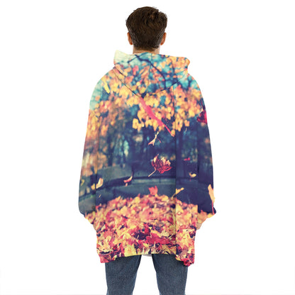 Autumn Leaves Print Hoodie Blanket