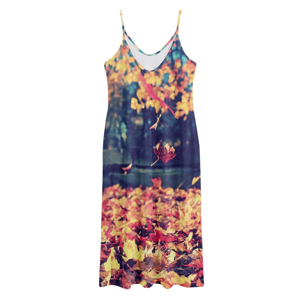 Autumn Leaves Print Jersey Midi Cami Dress