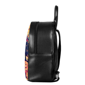 Autumn Leaves Print Leather Backpack