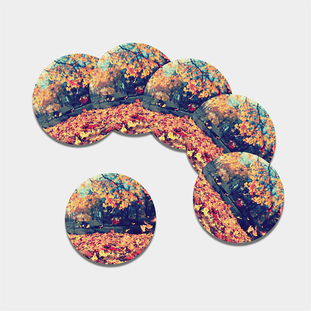 Autumn Leaves Print Leather Coaster Set