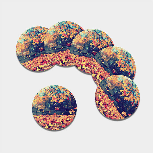 Autumn Leaves Print Leather Coaster Set