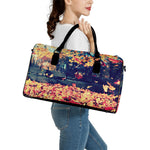 Autumn Leaves Print Leather Duffle Bag