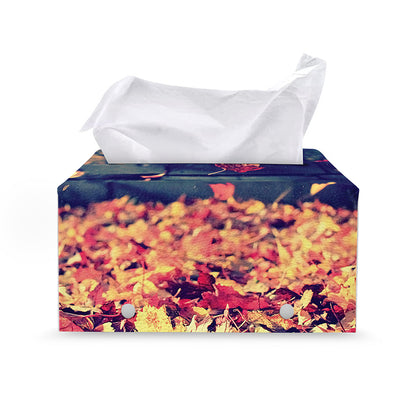 Autumn Leaves Print Leather Tissue Box Cover