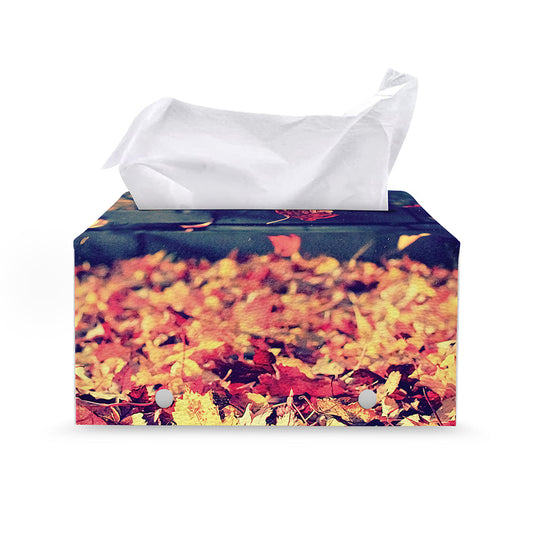 Autumn Leaves Print Leather Tissue Box Cover