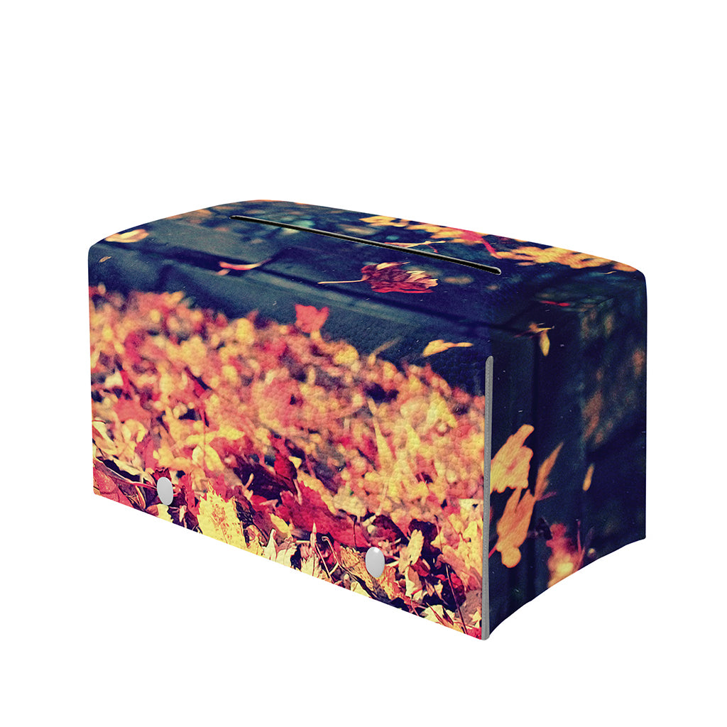 Autumn Leaves Print Leather Tissue Box Cover