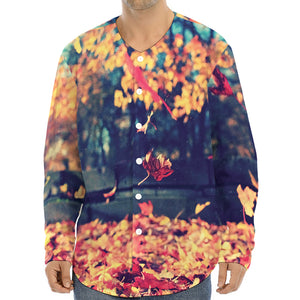 Autumn Leaves Print Long Sleeve Baseball Jersey