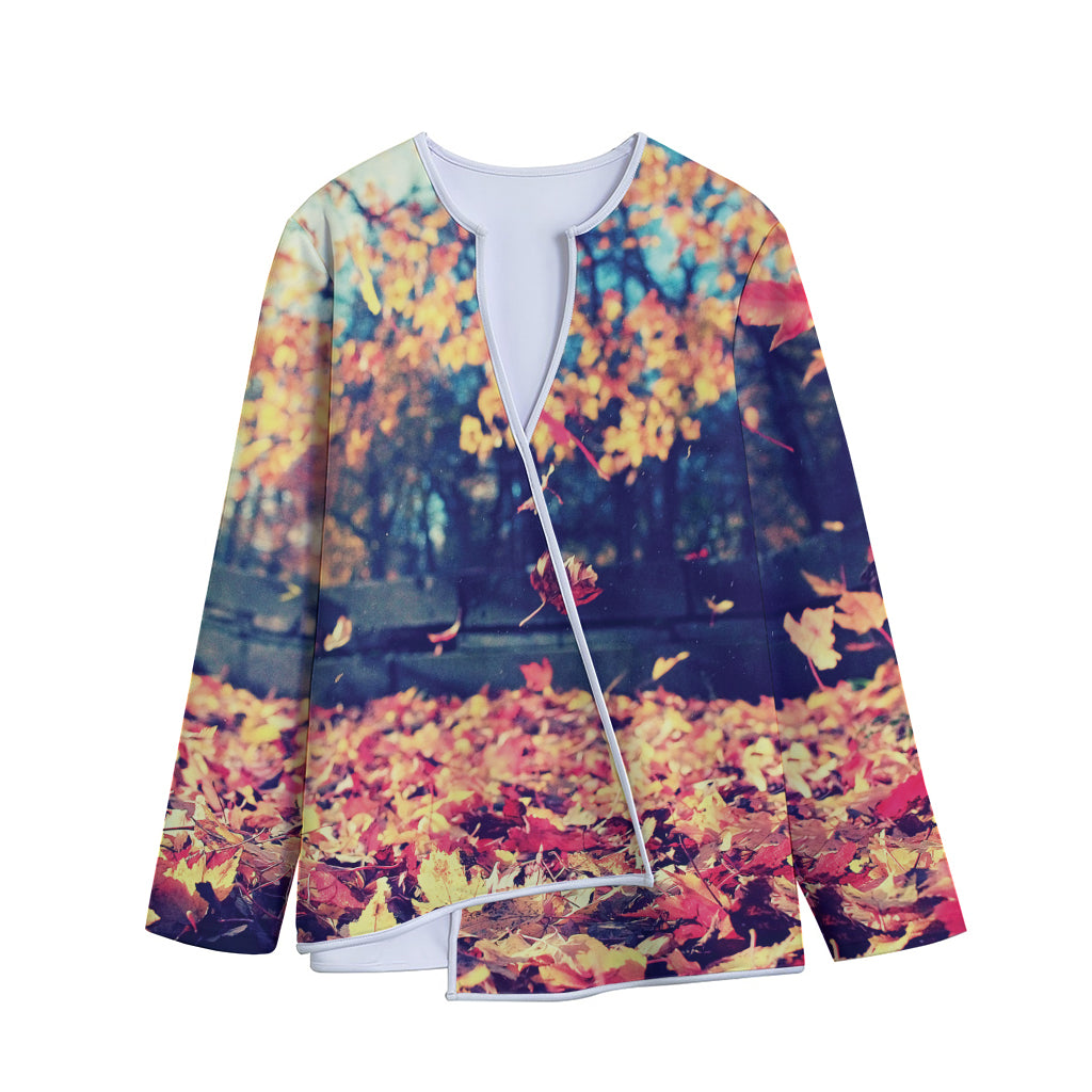 Autumn Leaves Print Long Sleeve Short Coat