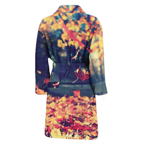 Autumn Leaves Print Men's Bathrobe