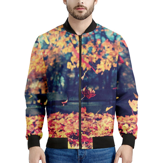 Autumn Leaves Print Men's Bomber Jacket