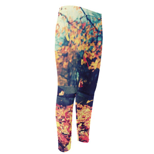 Autumn Leaves Print Men's Compression Pants