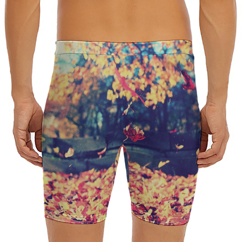 Autumn Leaves Print Men's Long Boxer Briefs