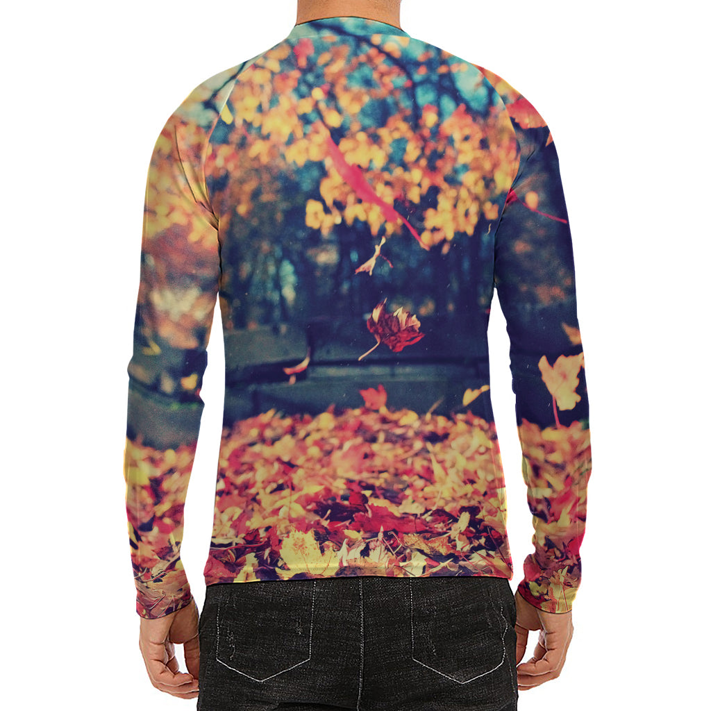 Autumn Leaves Print Men's Long Sleeve Rash Guard