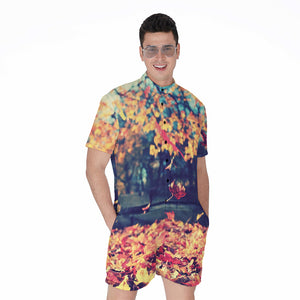 Autumn Leaves Print Men's Rompers