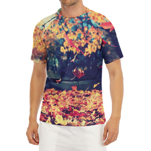 Autumn Leaves Print Men's Short Sleeve Rash Guard