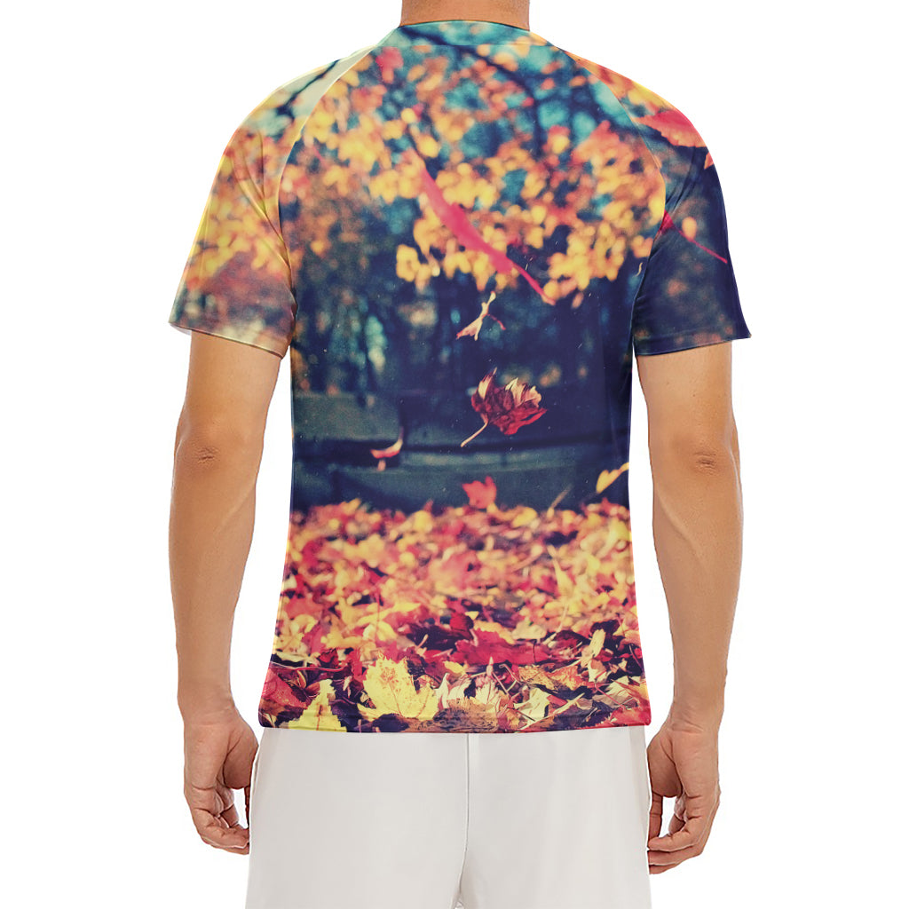 Autumn Leaves Print Men's Short Sleeve Rash Guard