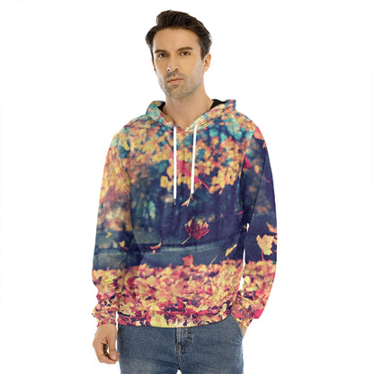 Autumn Leaves Print Men's Velvet Pullover Hoodie