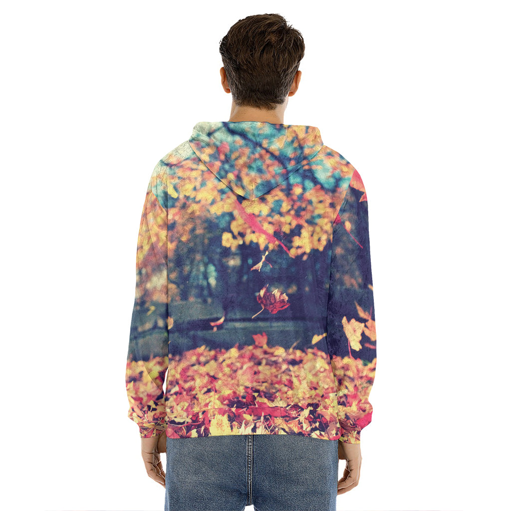 Autumn Leaves Print Men's Velvet Pullover Hoodie