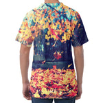 Autumn Leaves Print Men's Velvet T-Shirt