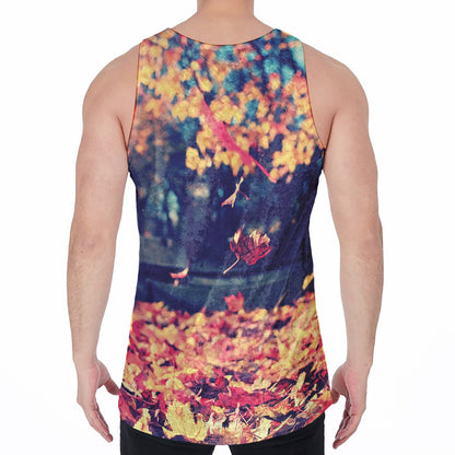 Autumn Leaves Print Men's Velvet Tank Top