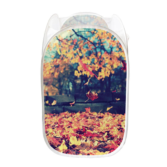 Autumn Leaves Print Mesh Laundry Hamper