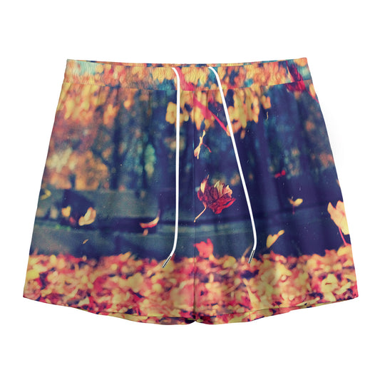 Autumn Leaves Print Mesh Shorts