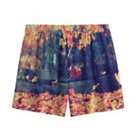 Autumn Leaves Print Mesh Shorts