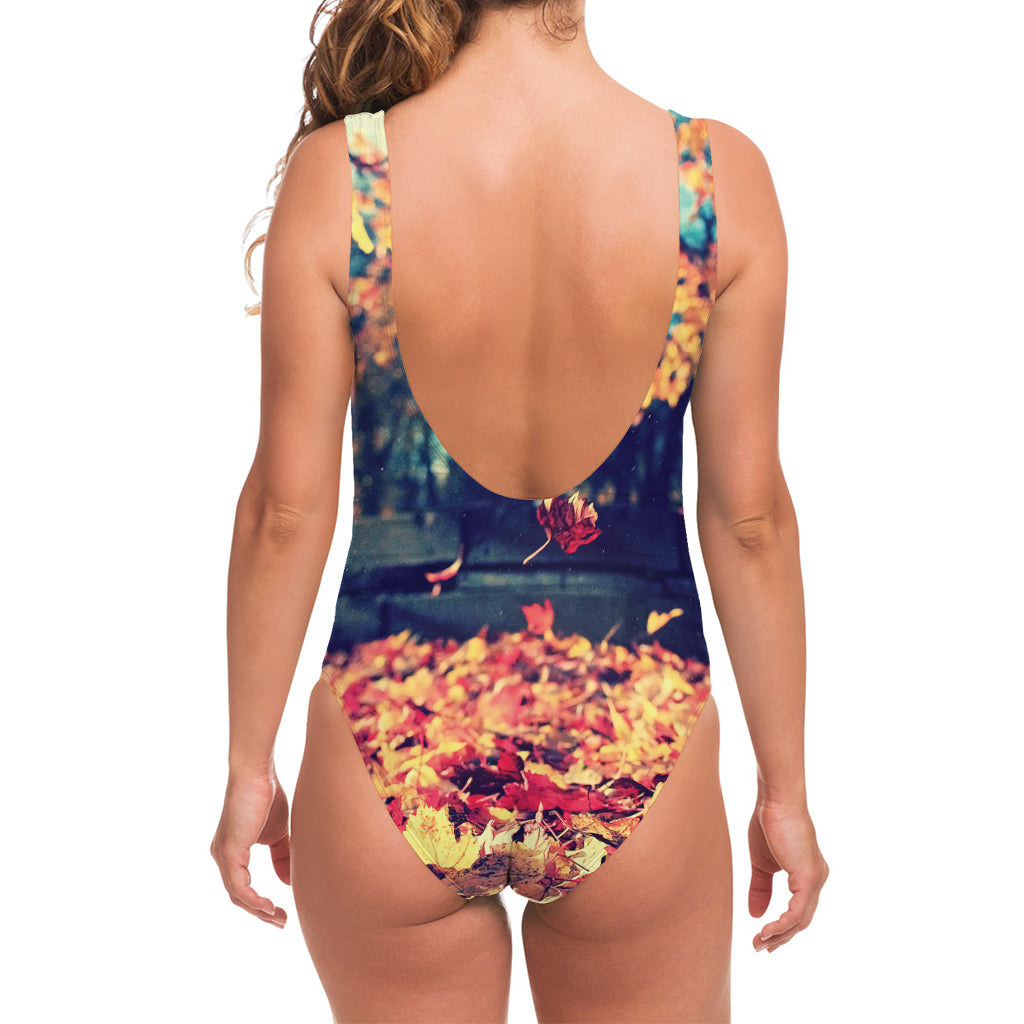 Autumn Leaves Print One Piece Swimsuit