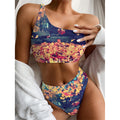 Autumn Leaves Print One Shoulder Bikini Set